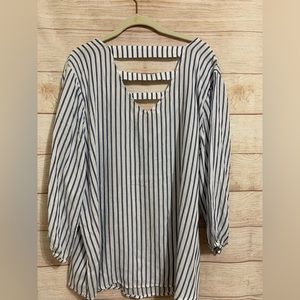 White and navy strip top